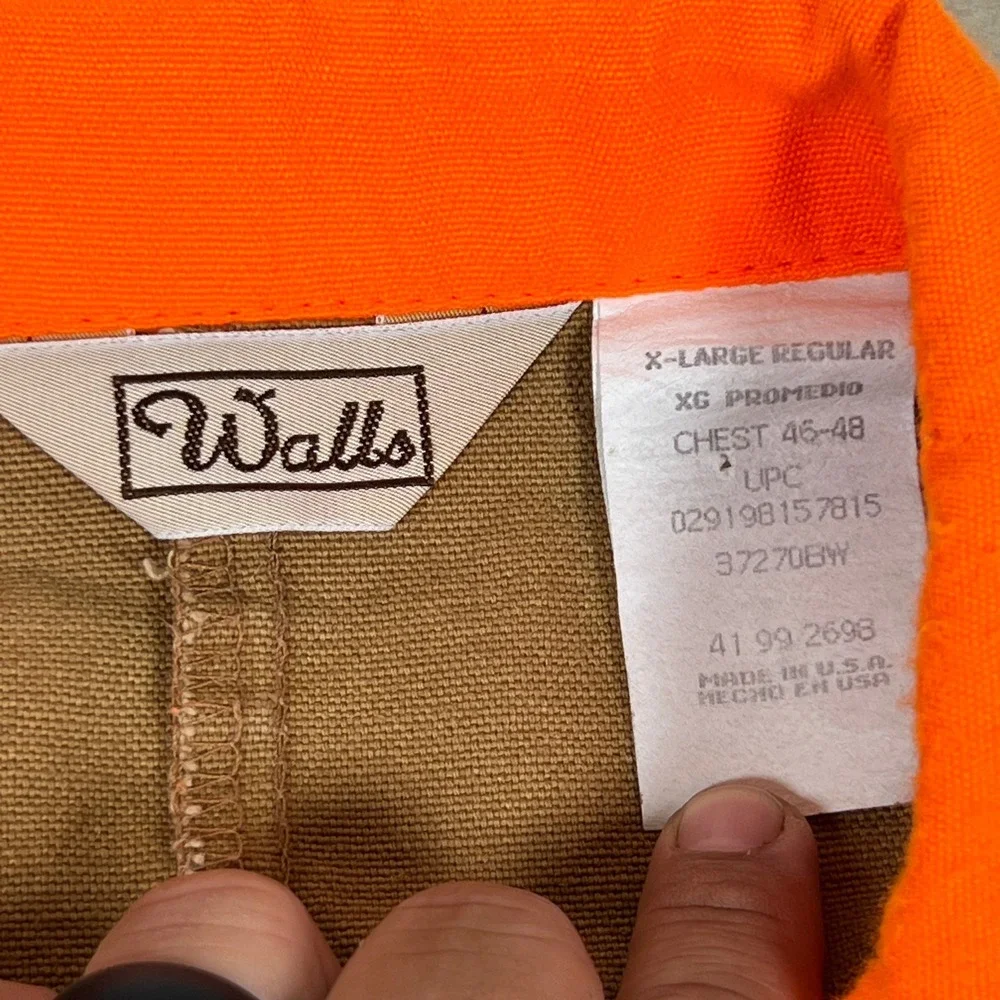 Walls Vintage Mens XLRegular Brown Hunting‎ Jacket Blaze Orange Accents Made USA